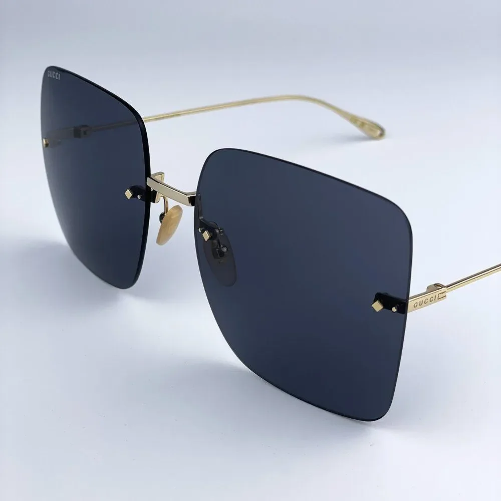 NEW GUCCI GG1147S 001 Gold Gray Rimless Metal Butterfly Oversized Sunglasses